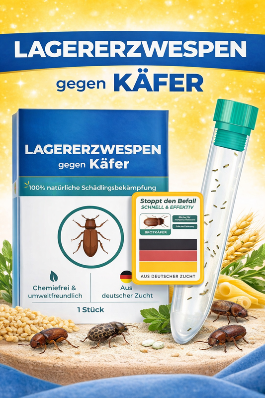 Lagererzwespen gegen Brotkäfer, Tabakkäfer, Kugelkäfer, Messingkäfer sowie Teppichkäfer usw.